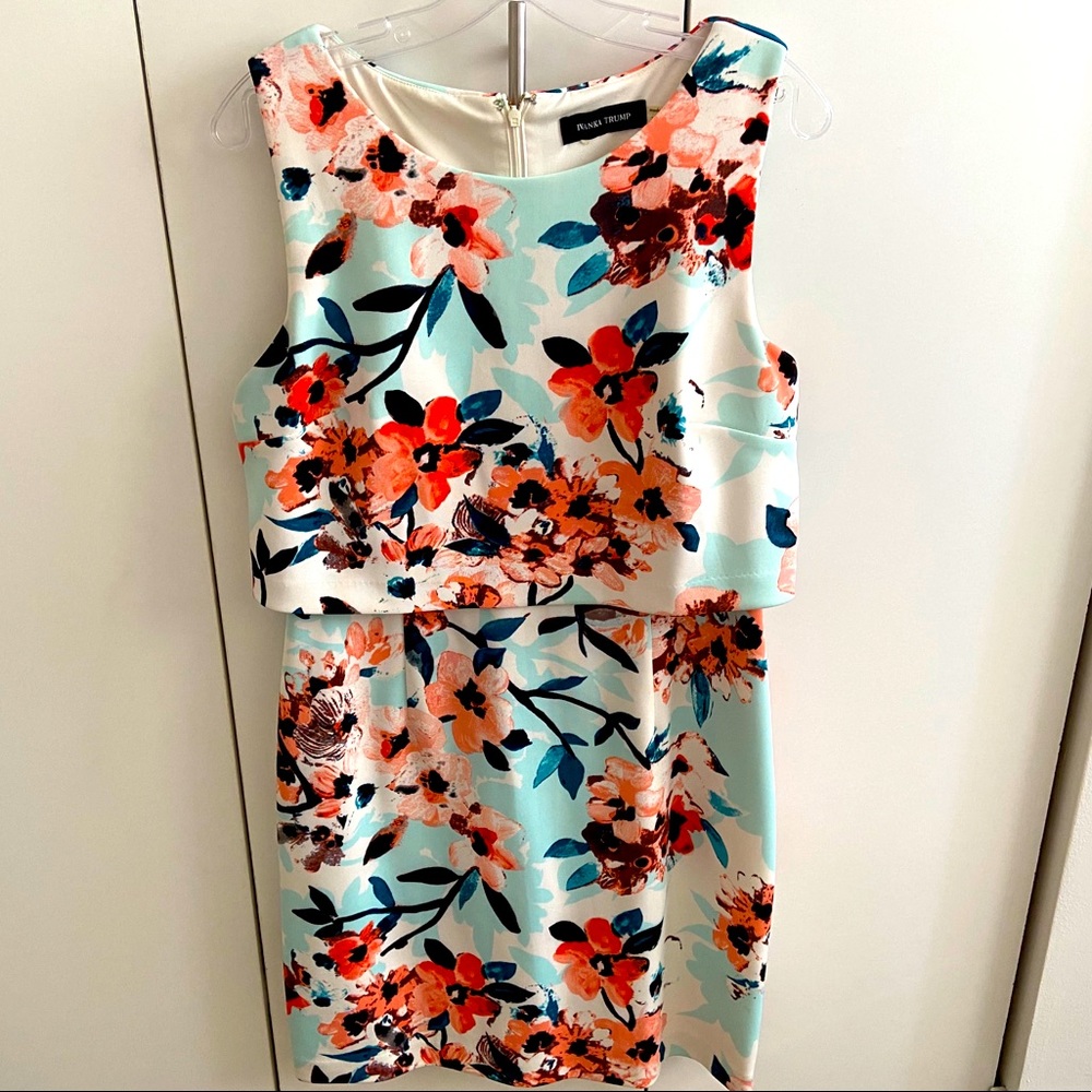 Flower print two piece illusion dress